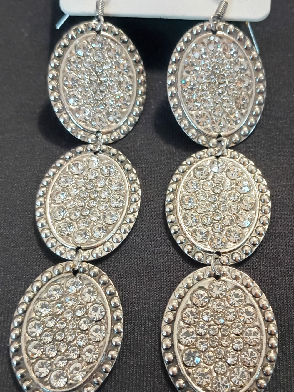 Fashion Jewelry Silver-Tone Crystal Oval Drop Earrings